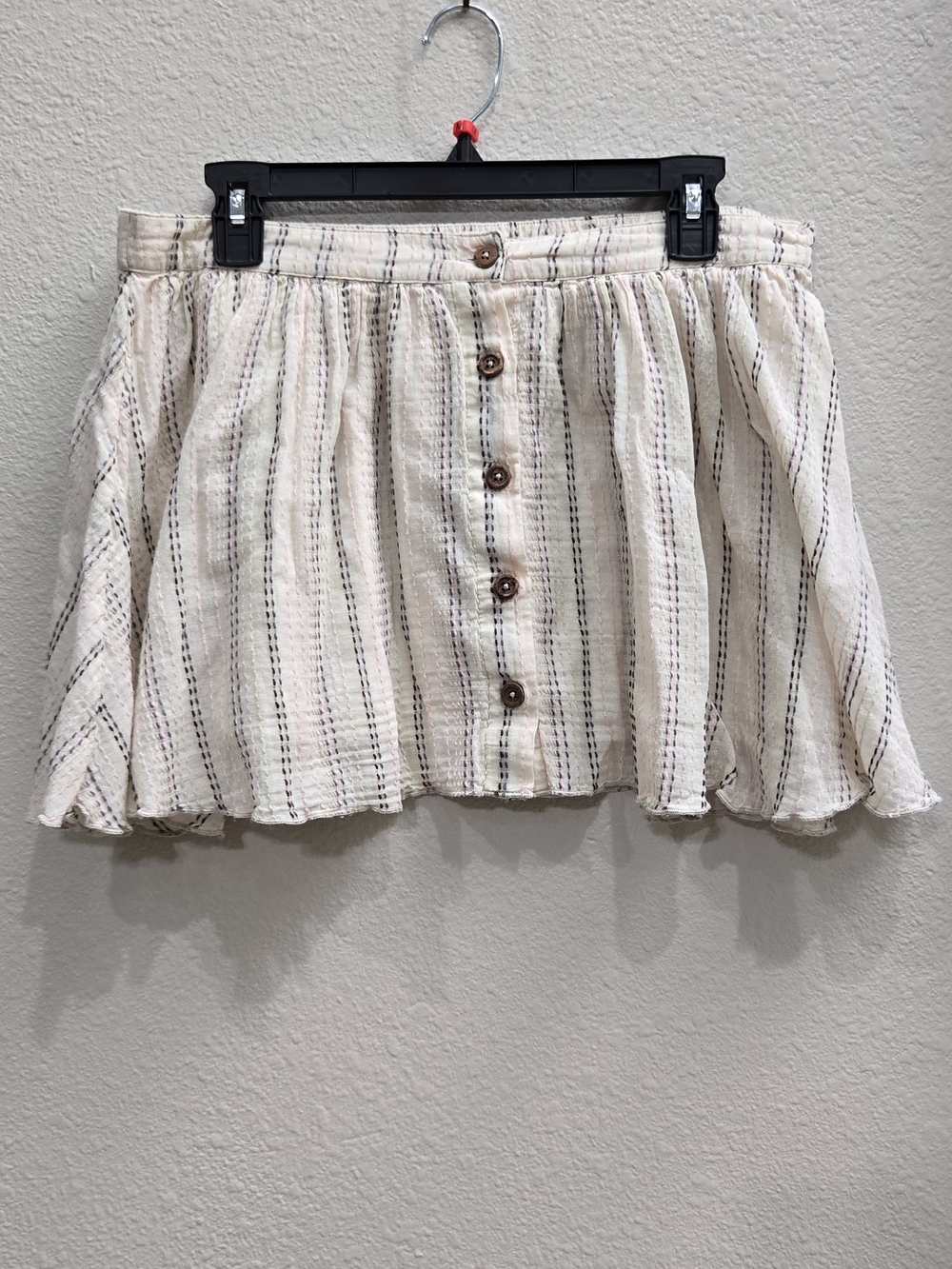 Kimchi Blue Cream Striped Button-Front Skater Mini Skirt
